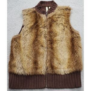 Tiara Vest Womens Large Brown Faux Fur Lined Sleeveless Mock‎ Neck Full Zipper